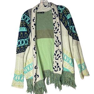 Gypsy05 Fringe Trim Multi Color Shawl Cardigan.  Size XS.
